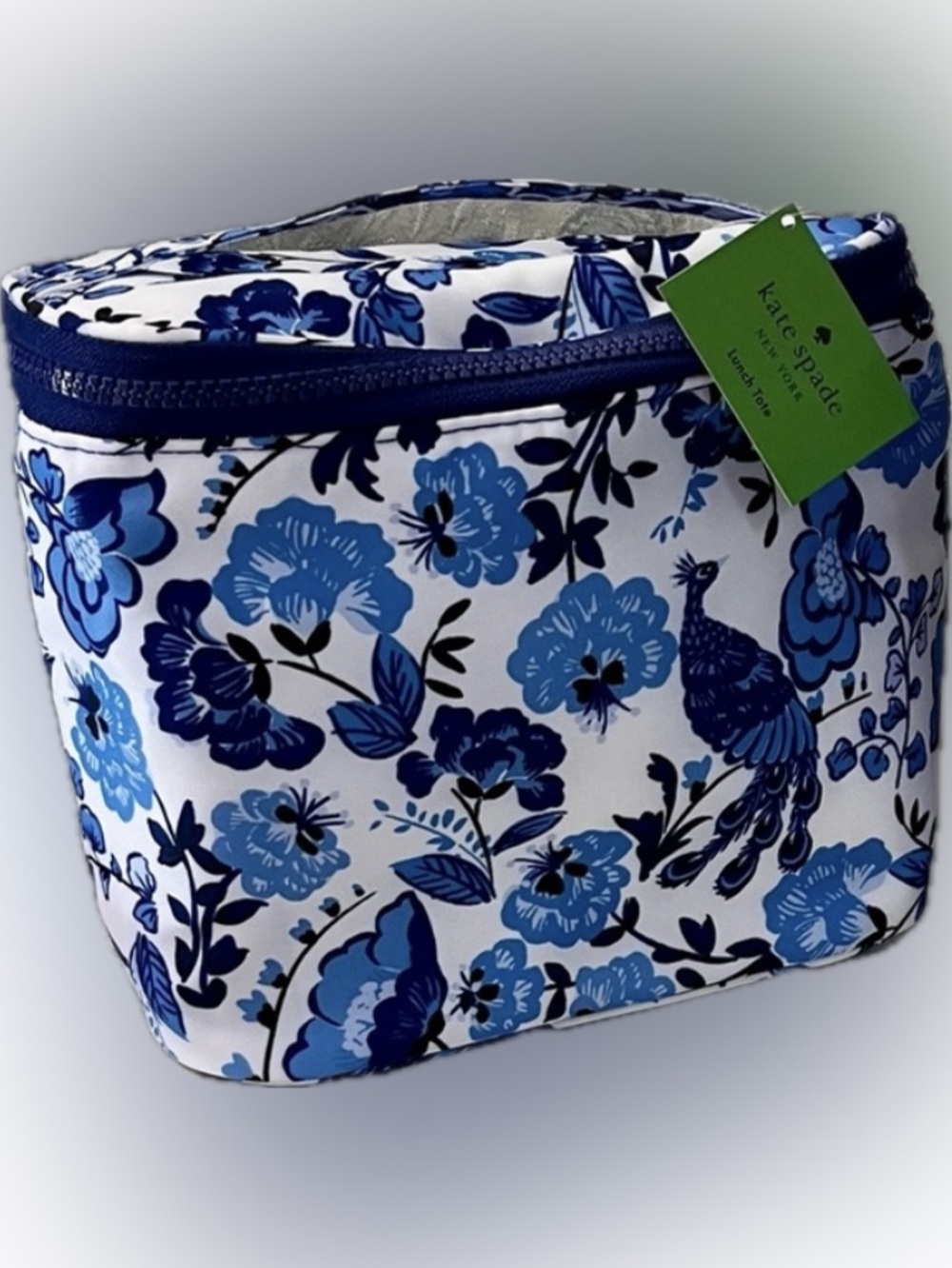 Kate Spade New York Peacock Floral Lunch Tote Bag & Tumbler Set Blue NWT